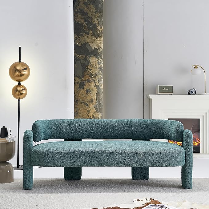 Modern 3 Seat Curved Sofa, Upholstered Boucle Accent Sofa