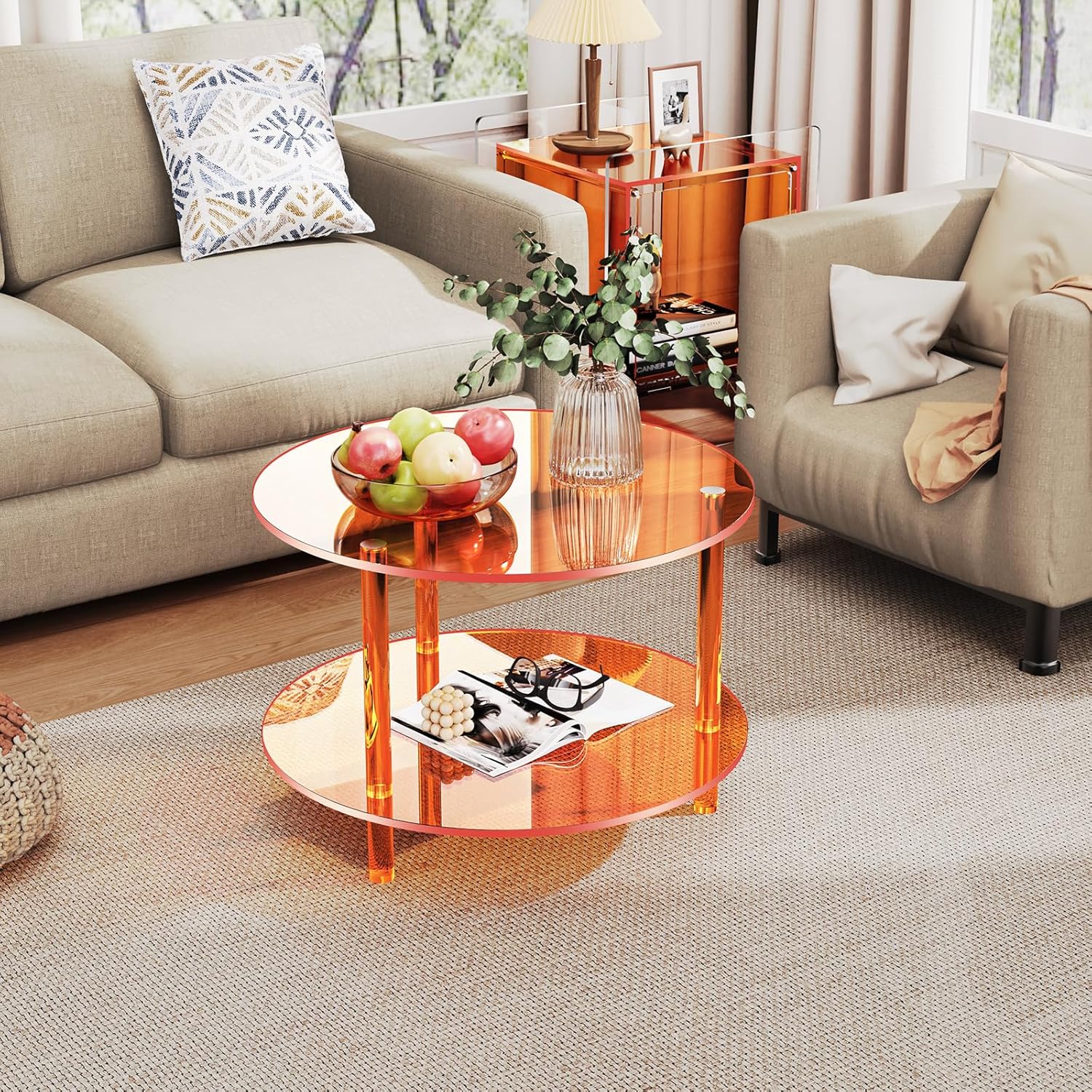 Acrylic Coffee Table, Small Round Modern Coffee Table