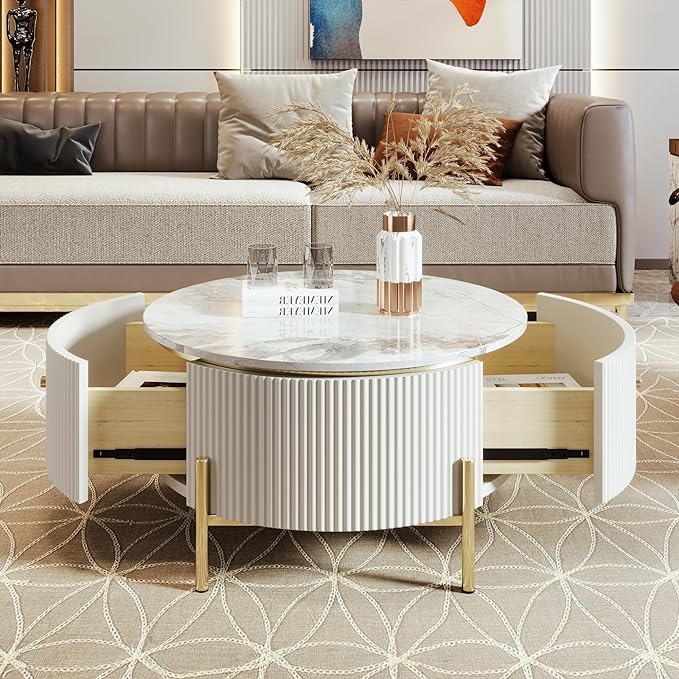 31.5" Round Coffee Table with Storage, Modern Round Coffee Table