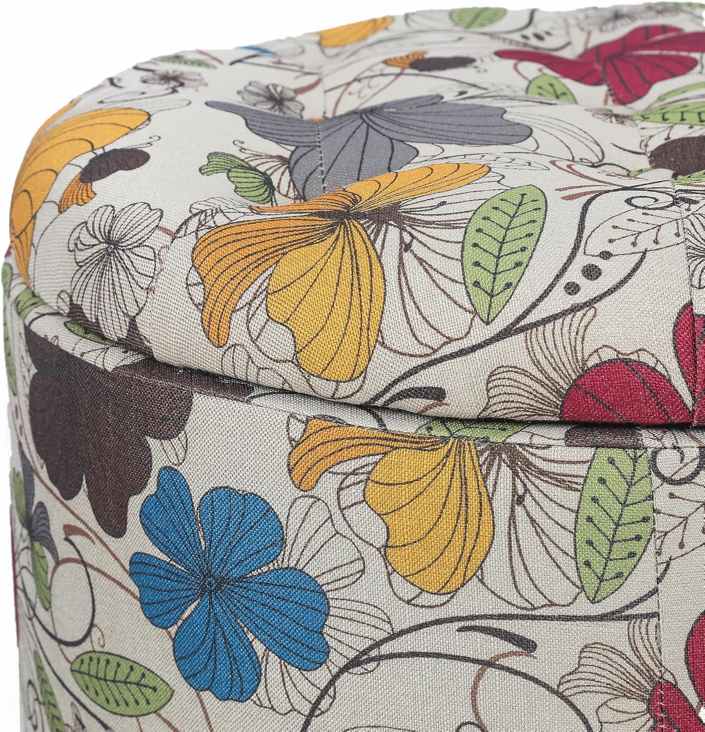 17" Height Round Storage Ottoman, Modern Linen Fabric Cushion Footstool