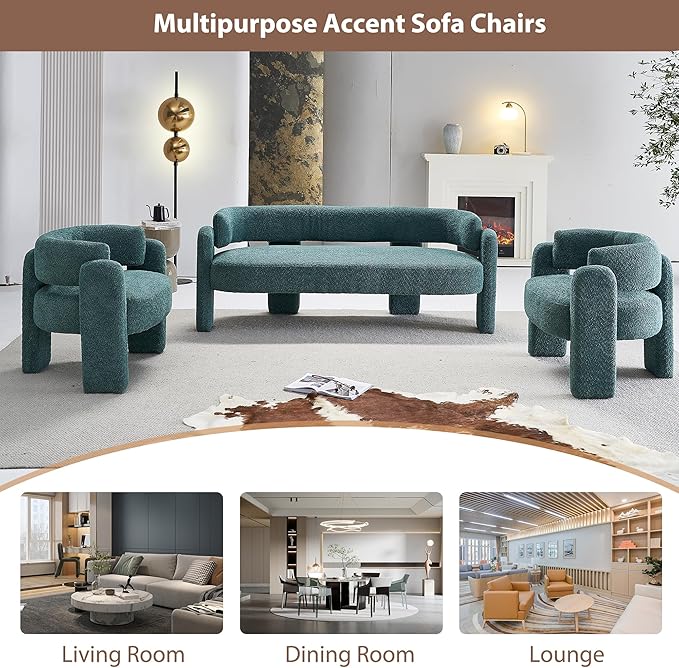 Modern 3 Seat Curved Sofa, Upholstered Boucle Accent Sofa
