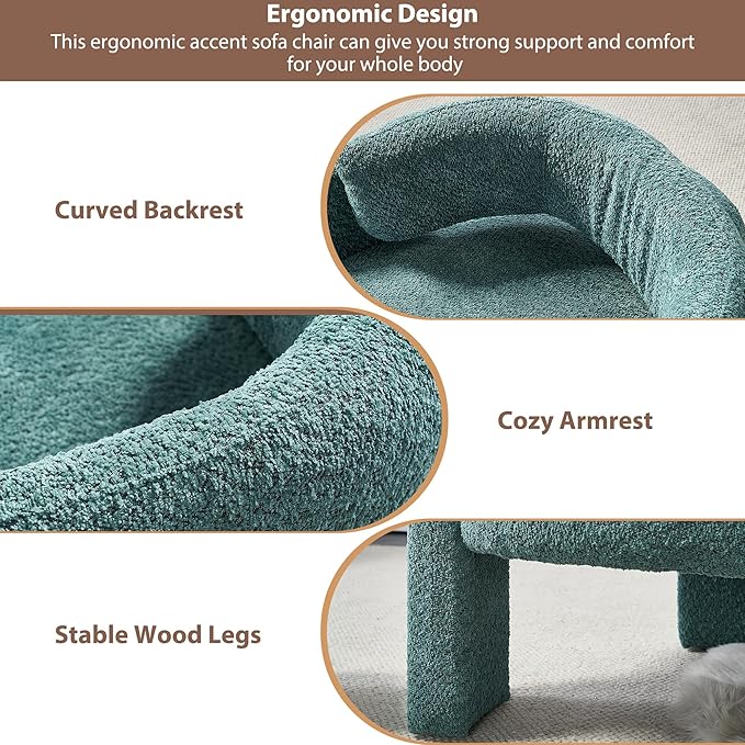 Modern 3 Seat Curved Sofa, Upholstered Boucle Accent Sofa