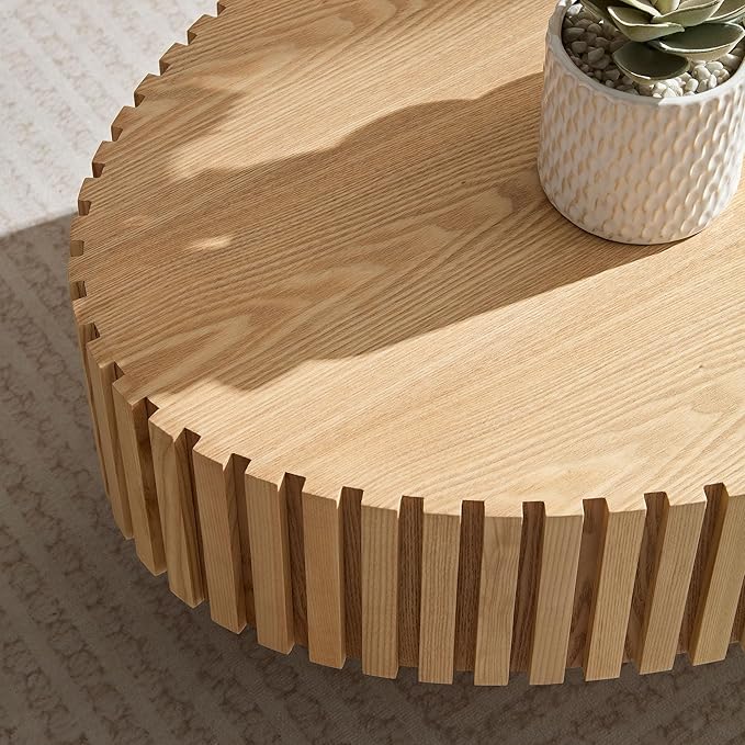 43.31'' Round Coffee Table for Living Room, Modern Handcraft Drum Coffee Table