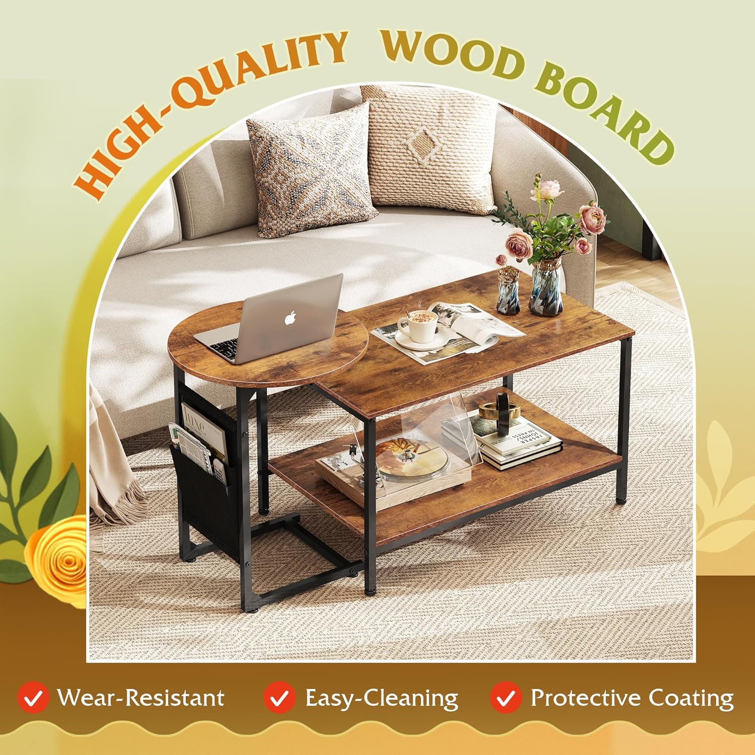 Coffee Table, 31.3" and 18.7" Small Coffee Tables for Living Room