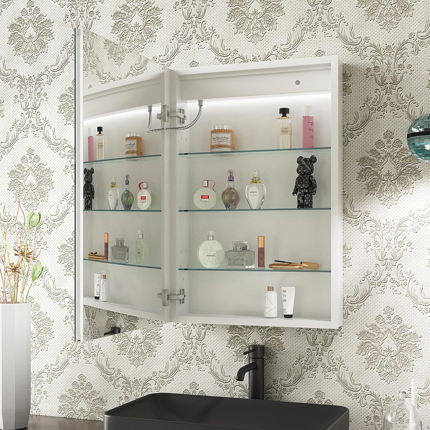 Bathroom Medicine Cabinet with Mirror, 20x30 Inch Led Medicine Cabinets with Lights, Defogger