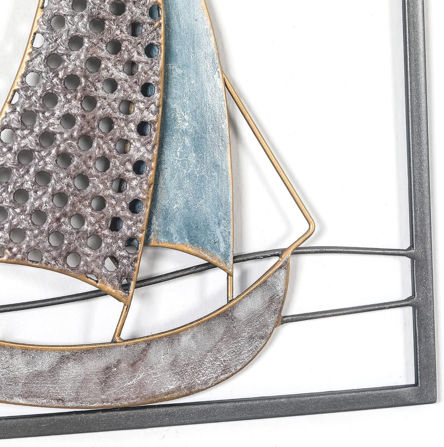 3D Metal Sailboat Wall Art Set of 3, Handmade Antique Finishing 24 inch Metal Wall Sculptures