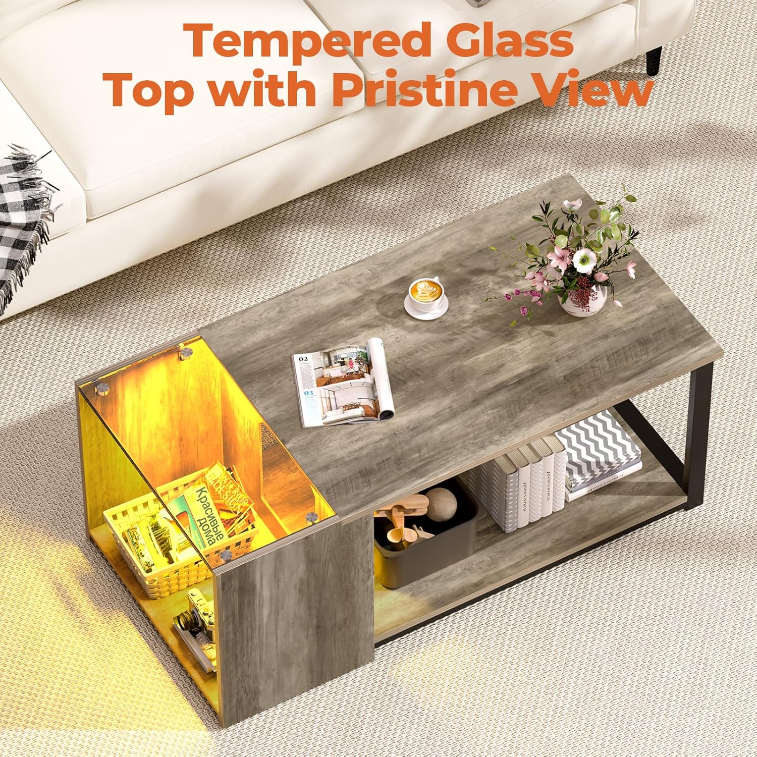 Coffee Table for Small Living Room, Modern Center Tables with Storage 35.4 Inch