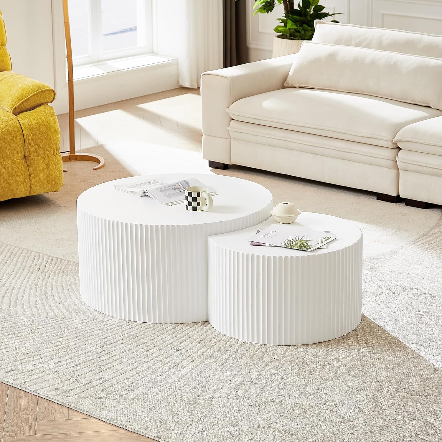 Nesting Coffee Table Set of 2, Modern Round Coffee Table End Table Set
