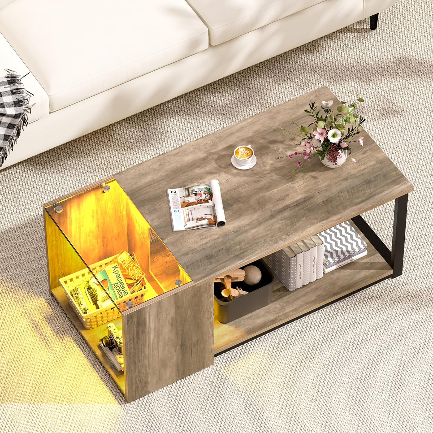 Coffee Table for Small Living Room, Modern Center Tables with Storage 35.4 Inch