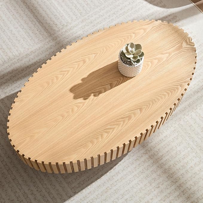 43.31'' Round Coffee Table for Living Room, Modern Handcraft Drum Coffee Table