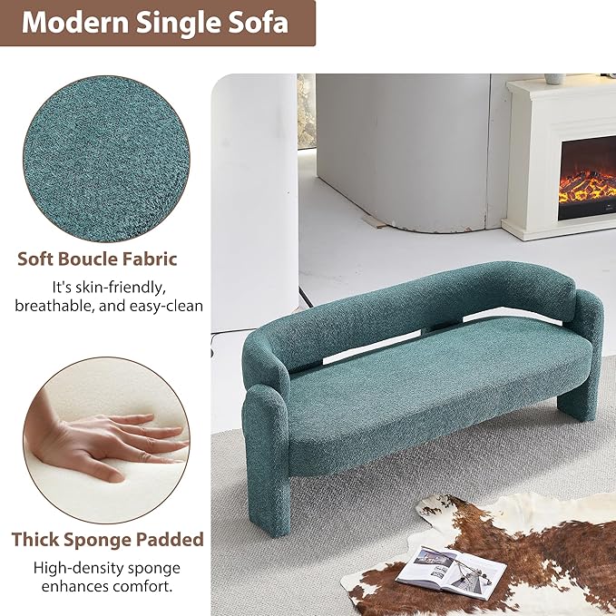 Modern 3 Seat Curved Sofa, Upholstered Boucle Accent Sofa