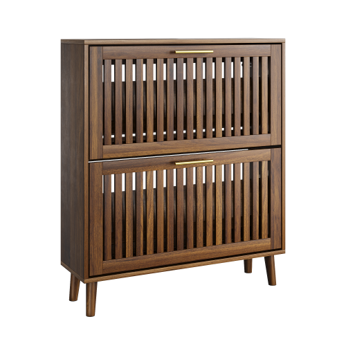 JPJPUU 31.5-inch walnut shoe storage cabinet, medieval modern independent shoe cabinet, fence shoe cabinet with 2 flip drawers, suitable for corridors and entrances