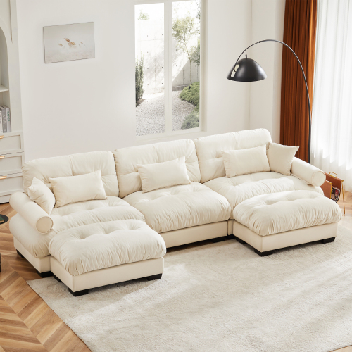 JPJPUU U Shape Modular Sectional Sofa Couch with Two Movable Ottomans, Modern 3 Seat Corner Sofa With Waist Pillows