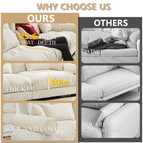 JPJPUU U Shape Modular Sectional Sofa Couch with Two Movable Ottomans, Modern 3 Seat Corner Sofa With Waist Pillows