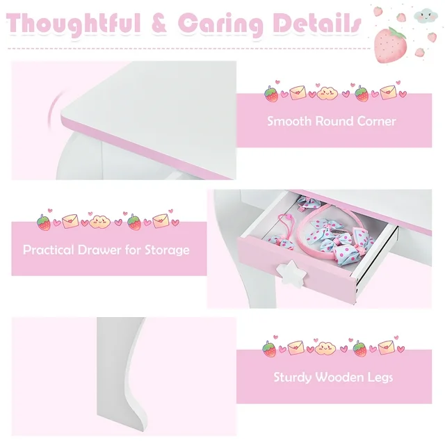 Kids Vanity Makeup Dressing Table Chair Set