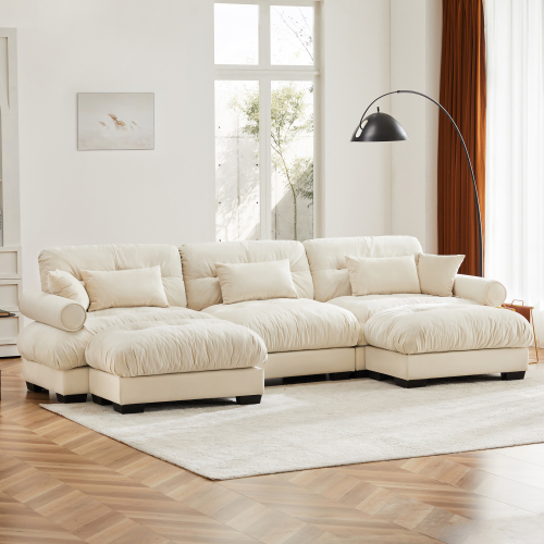 JPJPUU U Shape Modular Sectional Sofa Couch with Two Movable Ottomans, Modern 3 Seat Corner Sofa With Waist Pillows