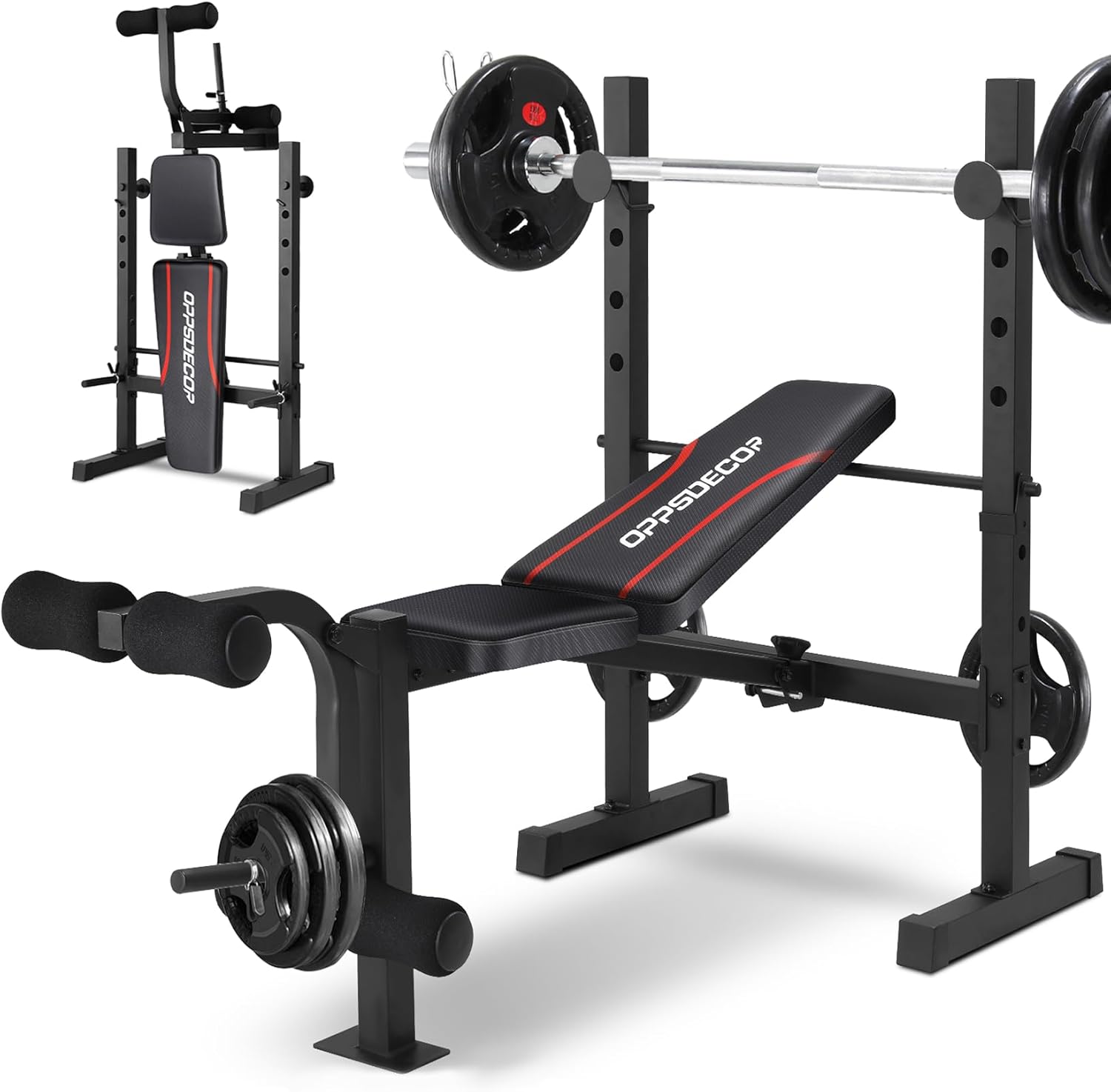 OPPSDECOR Standard Weight Bench Set with Squat Rack