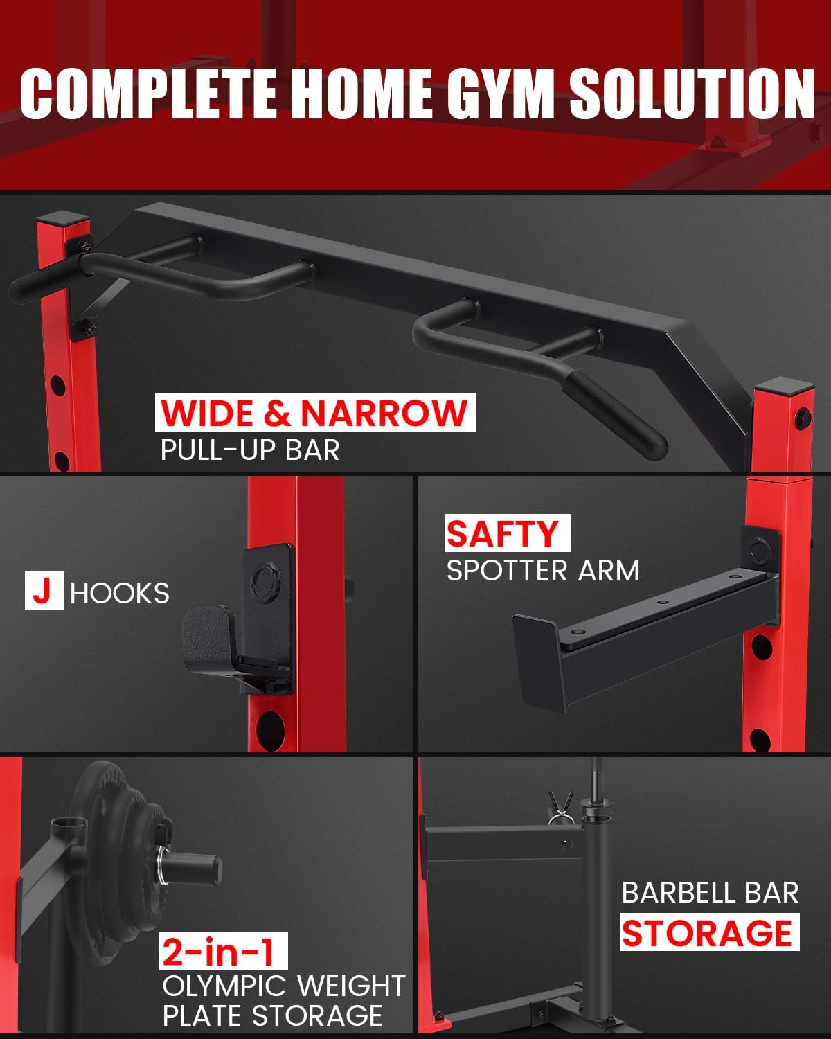 OPPSDECOR Adjustable Power Cage with Pull-Up Bar Power Rack with J-Hooks & Barbell Holders