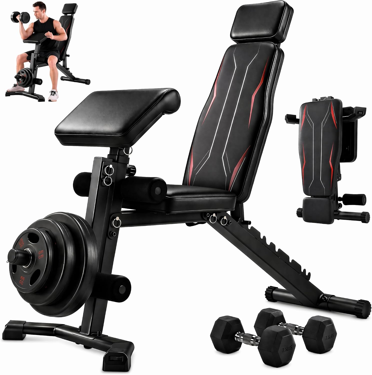 OPPSDECOR Adjustable Weight Bench with Leg Extension and Leg Curl