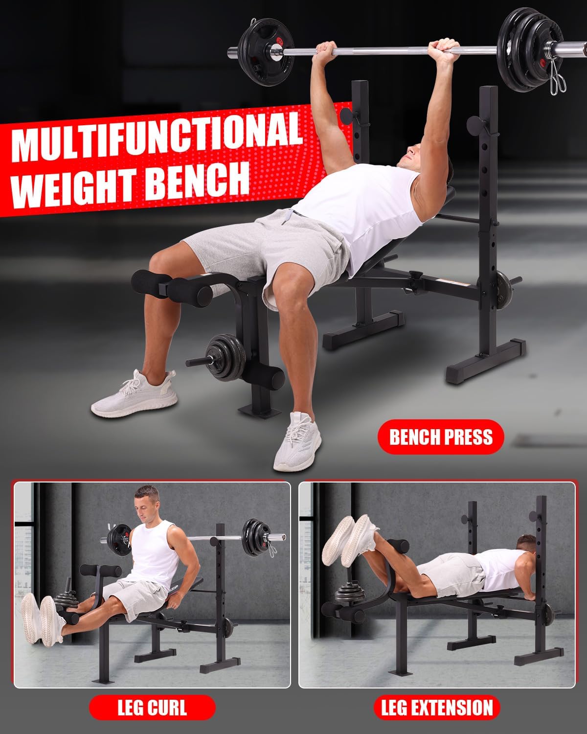 OPPSDECOR Standard Weight Bench Set with Squat Rack