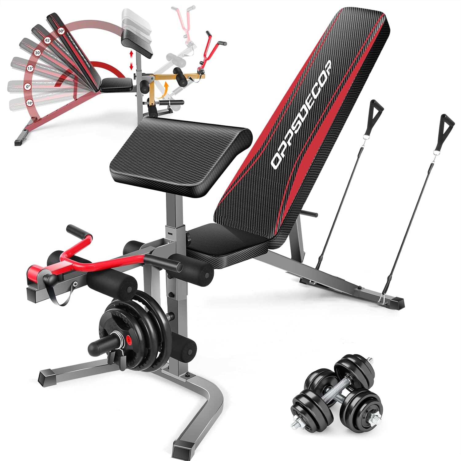 OPPSDECOR 900LBS Adjustable Weight Bench Press with Leg Extension