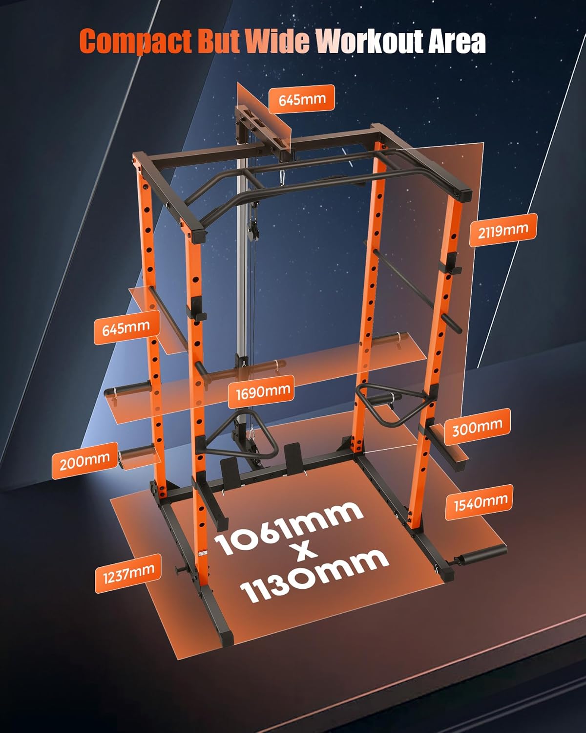 OPPSDECOR Power Cage, Multi-Function Power Rack with Adjustable Cable Pulley System