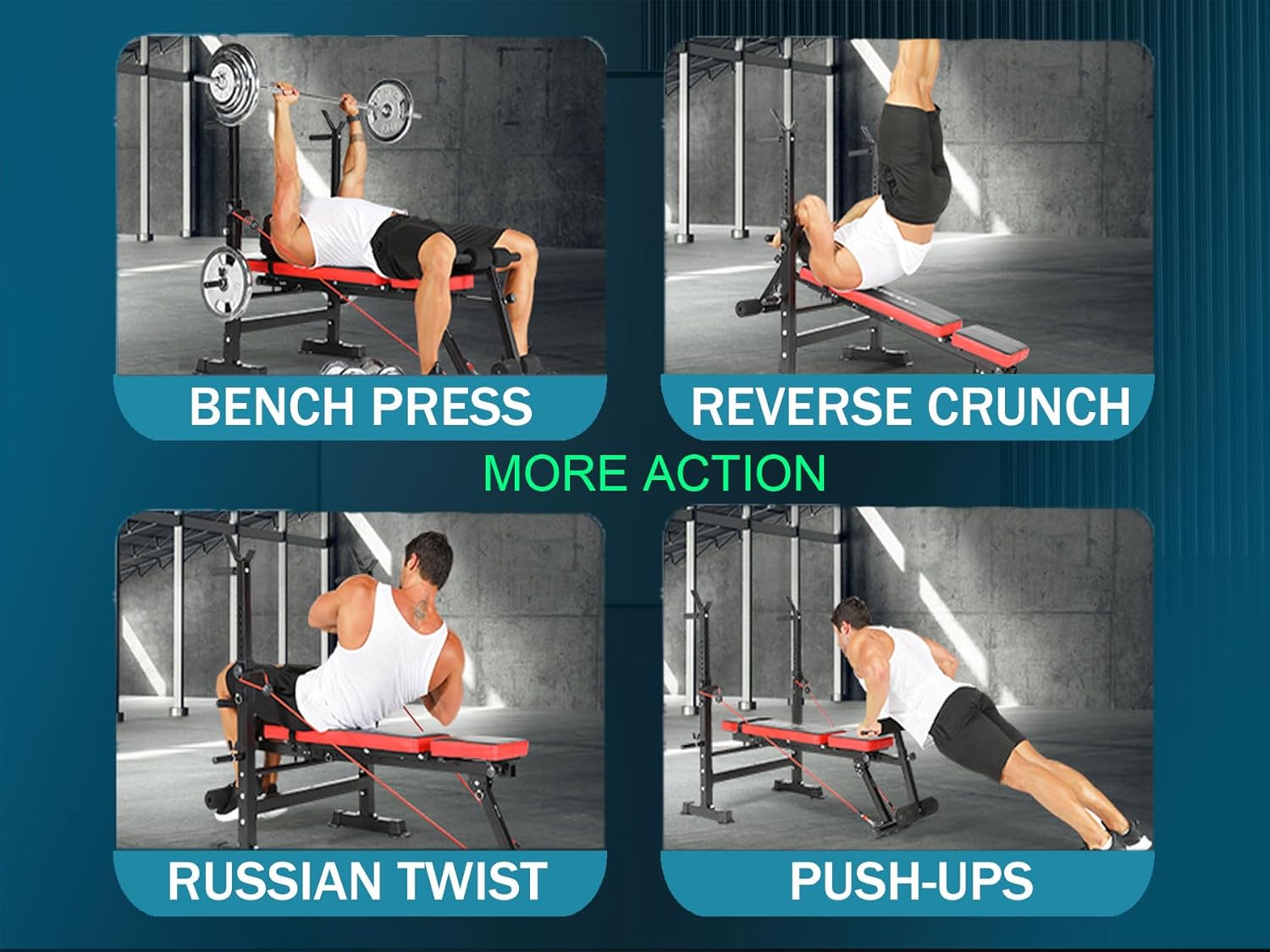 OPPSDECOR 6 in 1 Weight Bench Set with Squat Rack Foldable Adjustable Bench Press Set