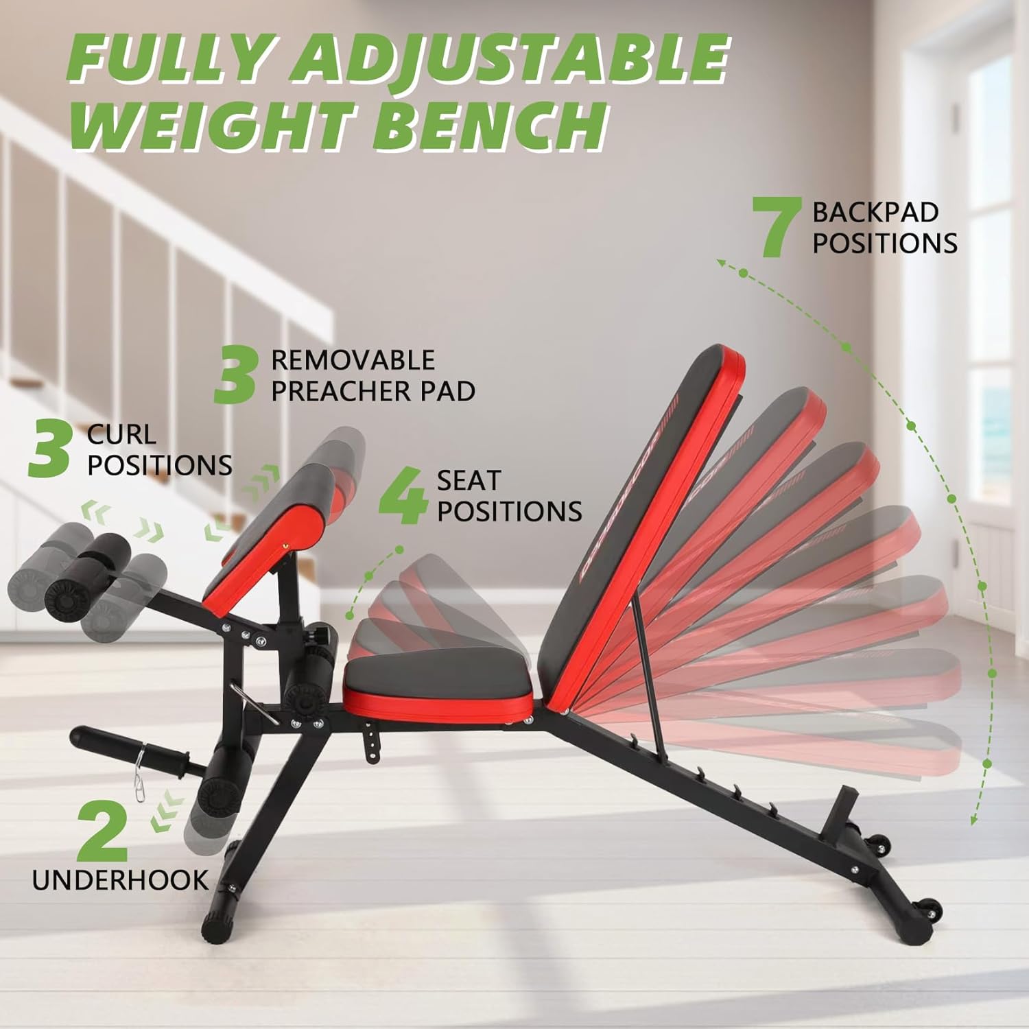 OPPSDECOR Adjustable Weight Bench with Leg Extension and Leg Curl