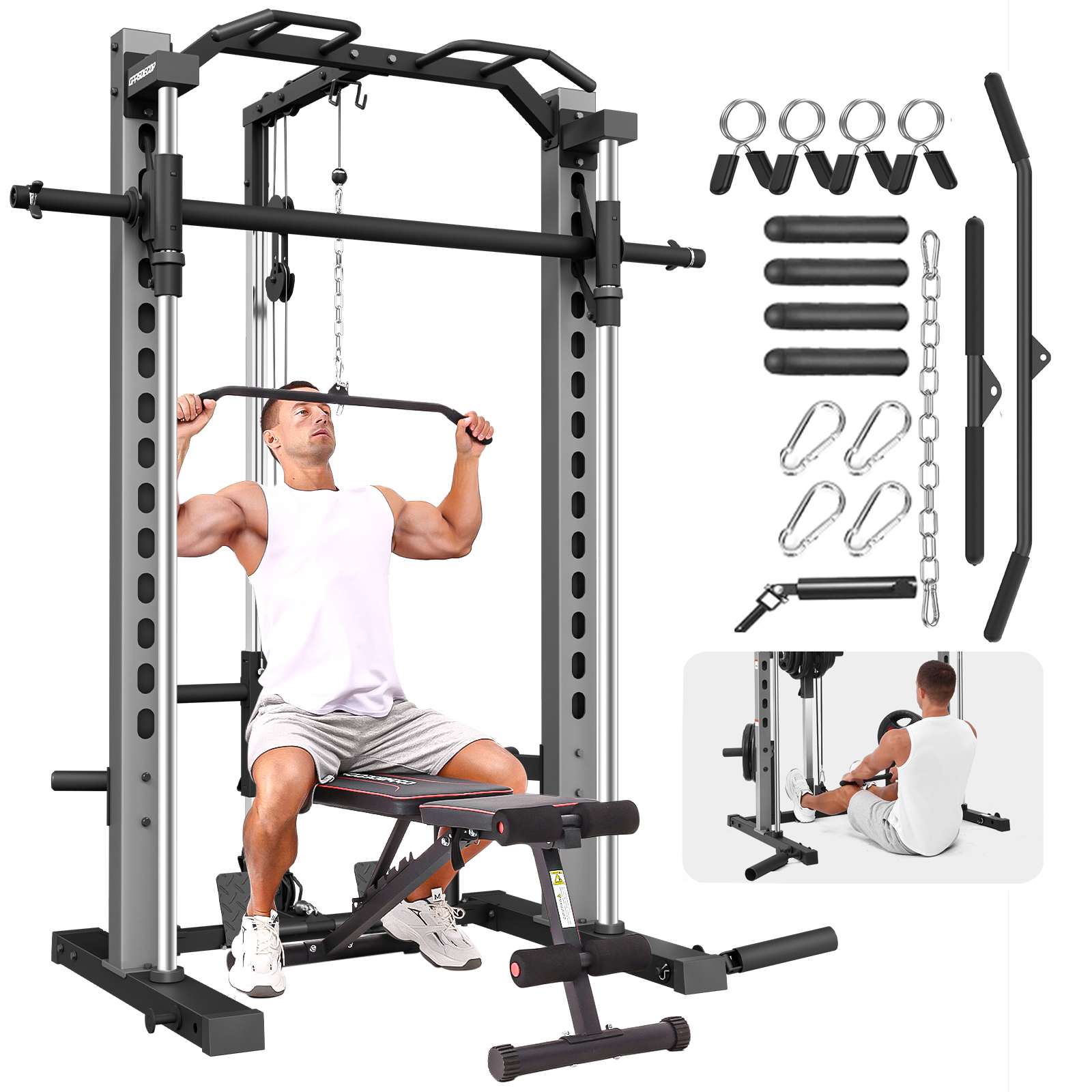 OPPSDECOR All-in-One Adjustable Smith Machine with LAT-Pull Down