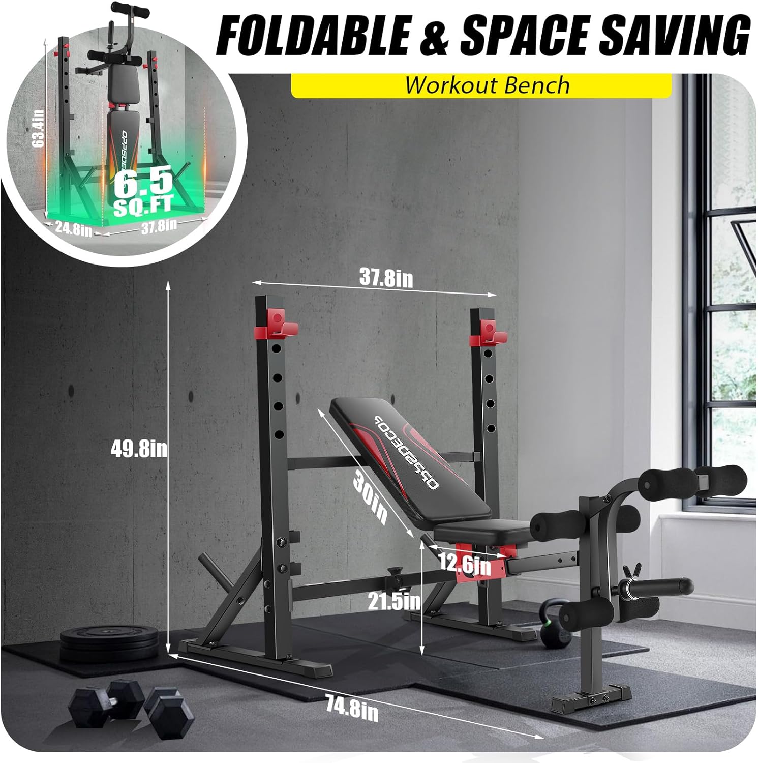 OPPSDECOR 900LBS Olympic Weight Bench Set with Squat Rack Professional Incline Bench Press