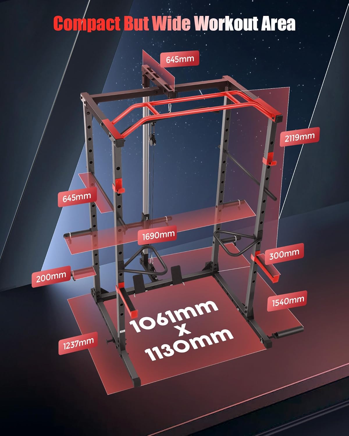 OPPSDECOR Power Cage, Multi-Function Power Rack with Adjustable Cable Pulley System