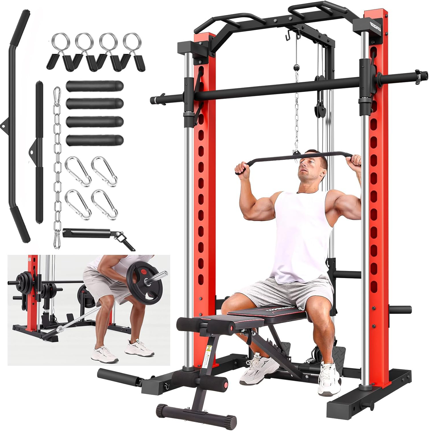 OPPSDECOR All-in-One Adjustable Smith Machine with LAT-Pull Down