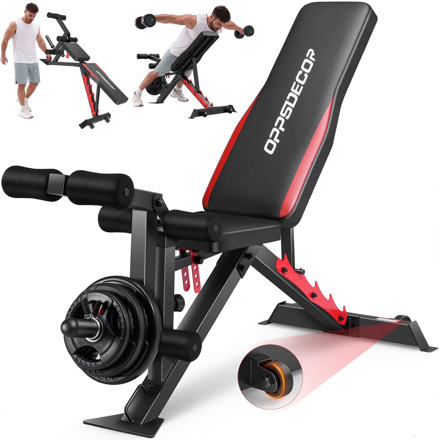 OPPSDECOR 1200LBS Adjustable Weight Bench with Wide-Range Leg Extension & Curl (Full ROM)