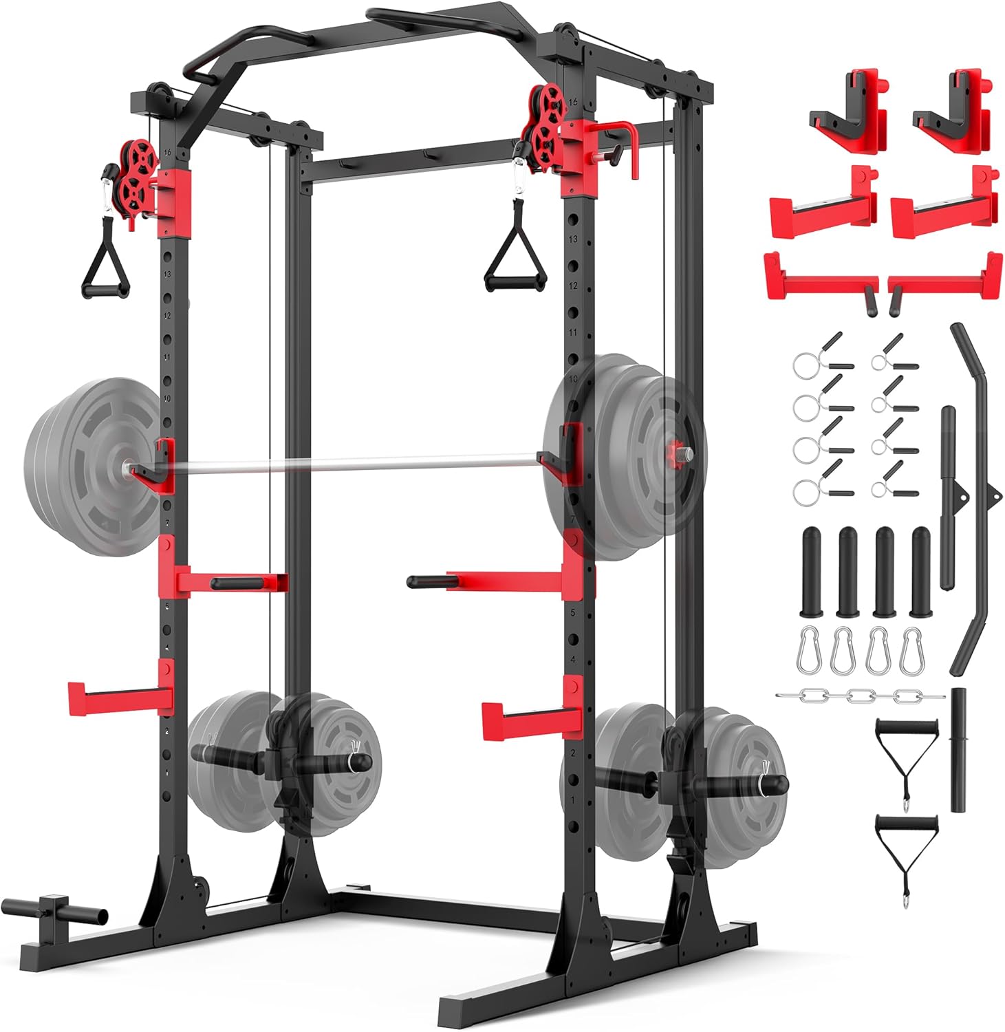 OPPSDECOR Power Cage, 1500LBS Multi-Function Squat Rack with Dual Cable Pulley System