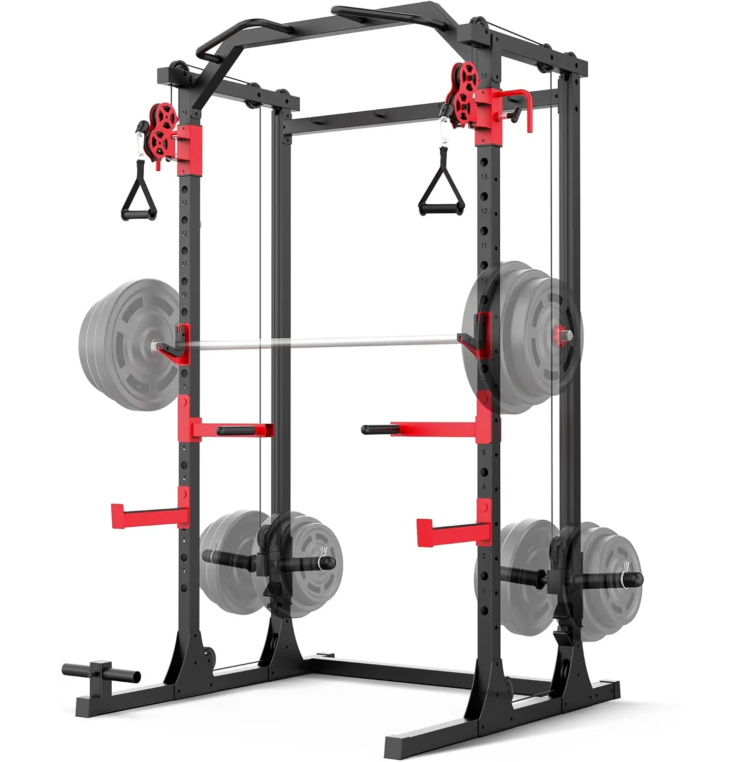 OPPSDECOR Power Cage, 1500LBS Multi-Function Squat Rack with Dual Cable Pulley System