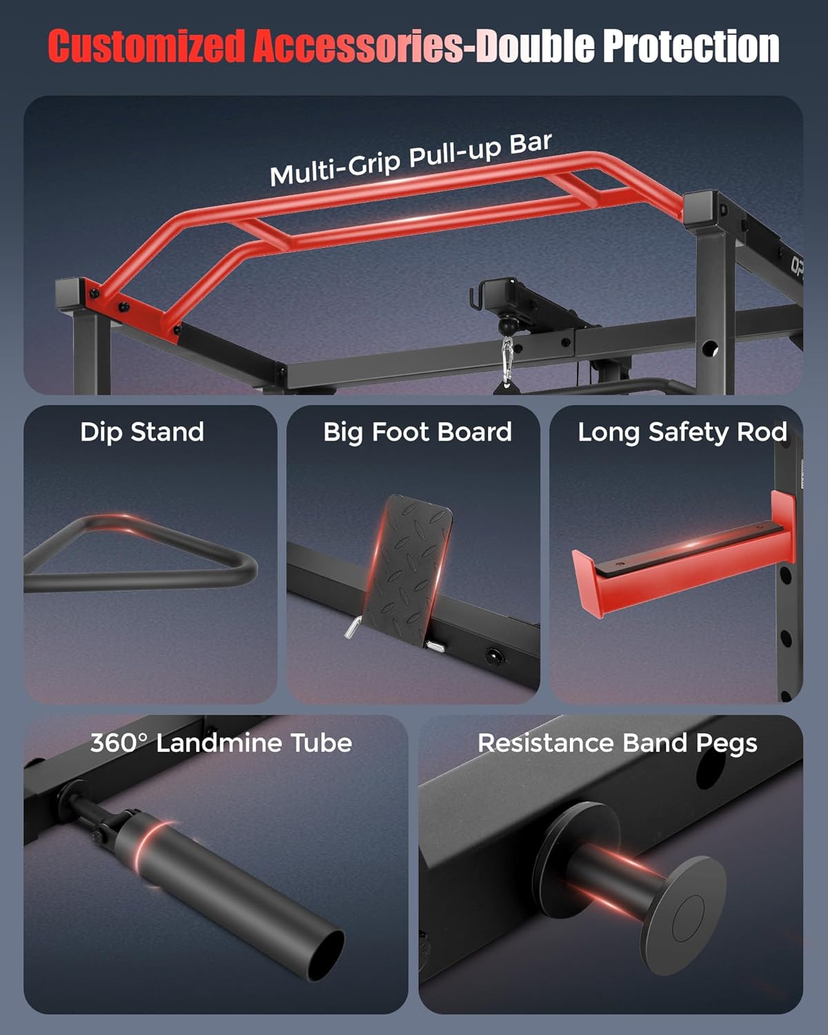 OPPSDECOR Power Cage, Multi-Function Power Rack with Adjustable Cable Pulley System