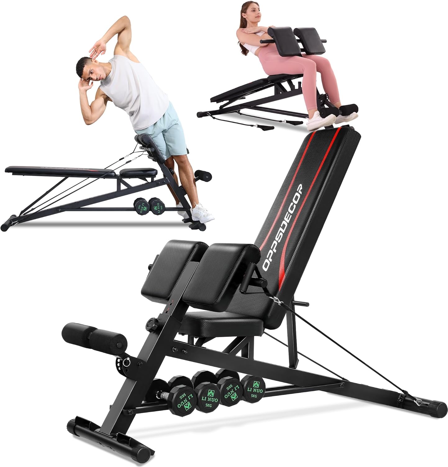 OPPSDECOR Adjustable Weight Bench with Hyper Back Extension