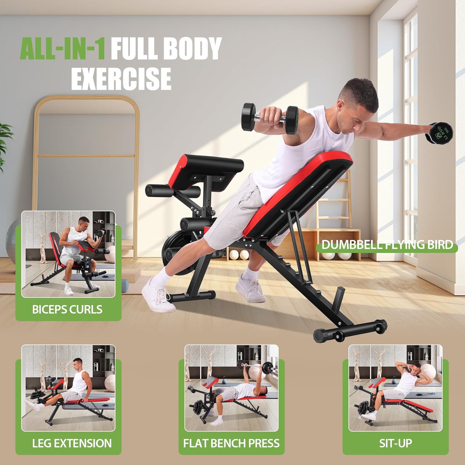 OPPSDECOR Adjustable Weight Bench with Leg Extension and Leg Curl