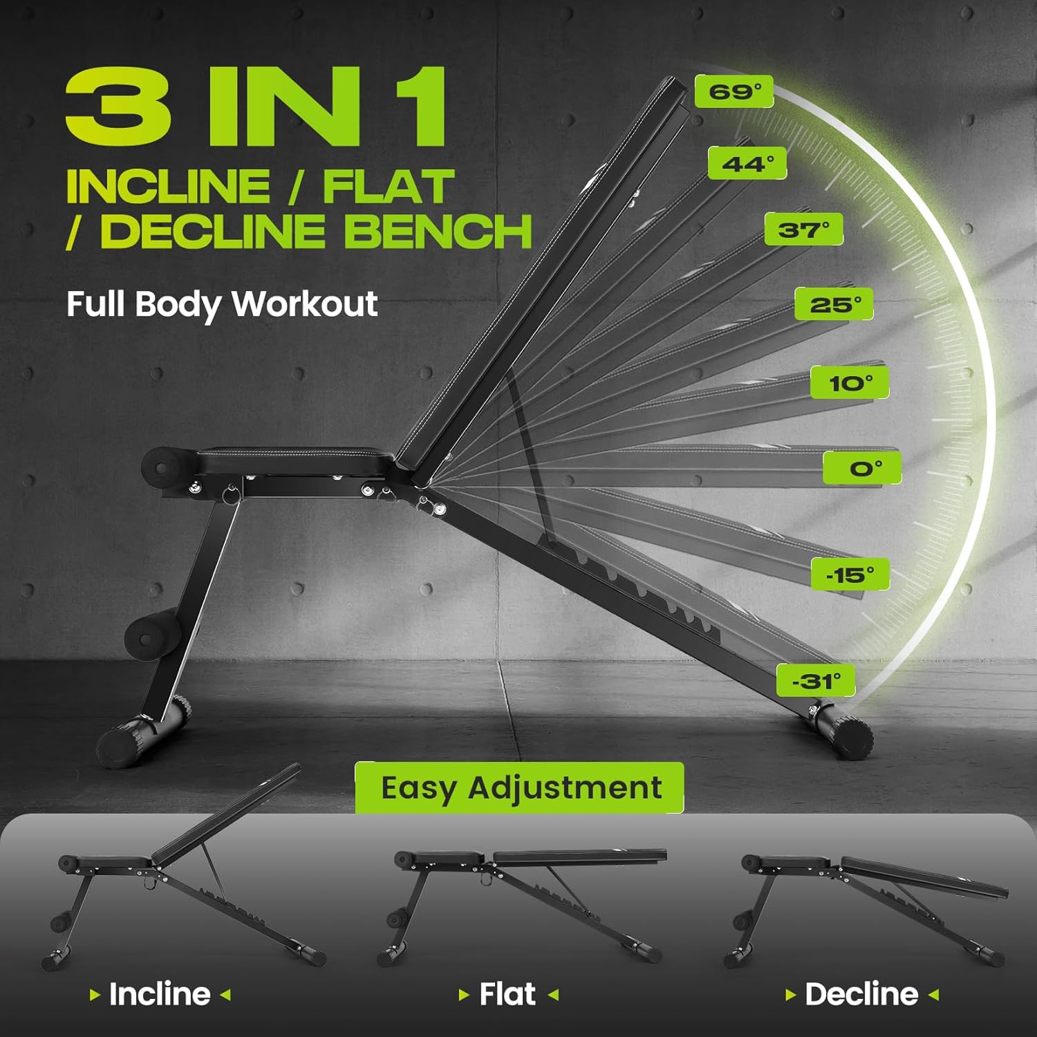 OPPSDECOR Weight Bench for Home Gym, Fast Foldable Workout Bench Press for Home Gym Full Body Strength Training