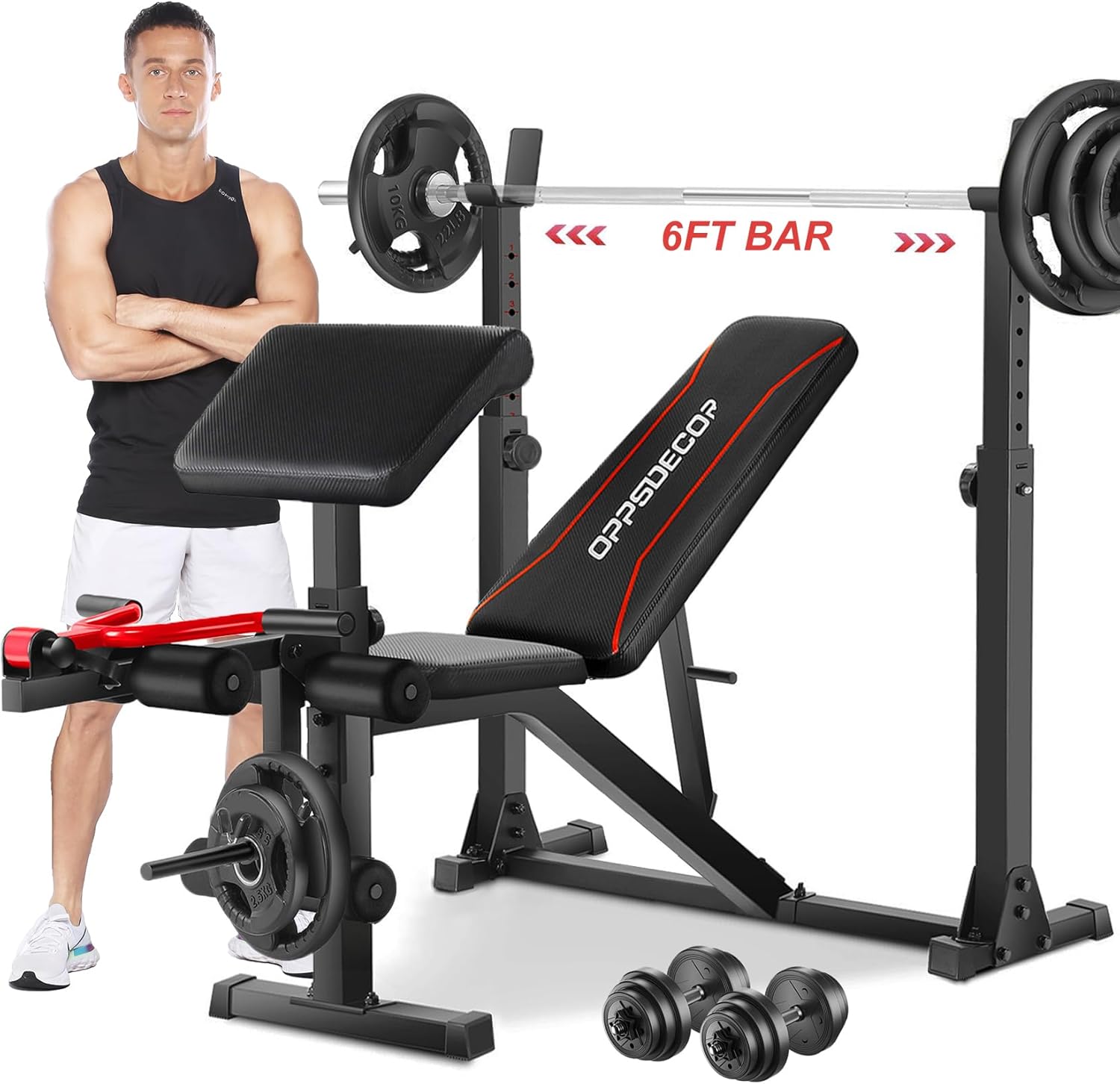 OPPSDECOR Weight Bench Set with Leg Extension and Curl, 900LBS Profesional Bench Press Set and Barbell Rack-oppsdecor