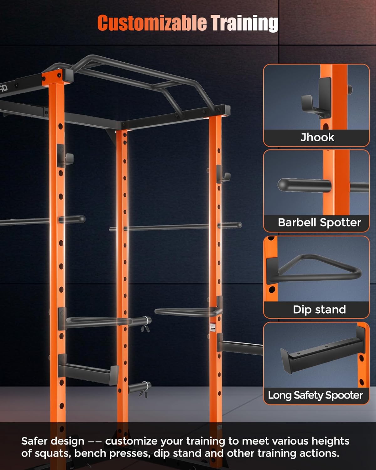 OPPSDECOR Power Cage, Multi-Function Power Rack with Adjustable Cable Pulley System