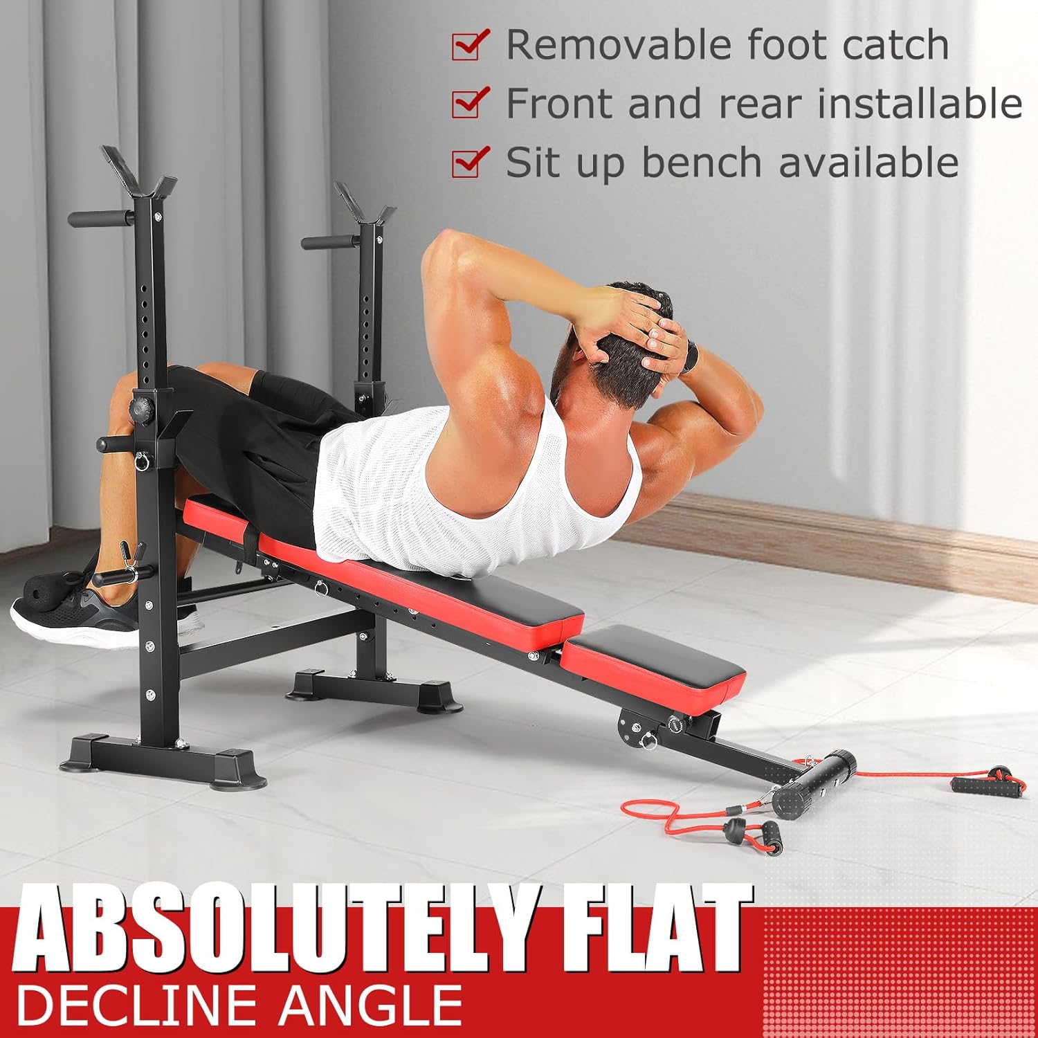 OPPSDECOR 6 in 1 Weight Bench Set with Squat Rack