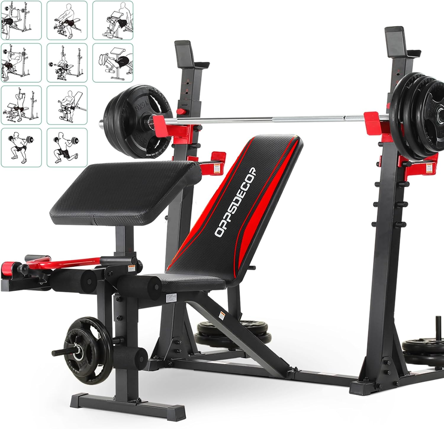 OPPSDECOR Professional Weight Bench Set with Barbell/Squat Rack