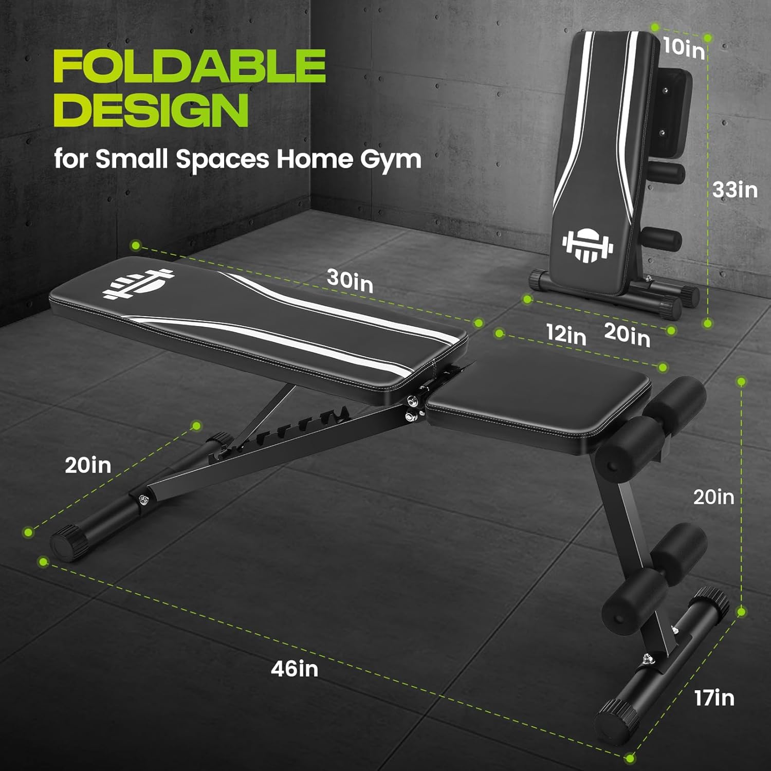 OPPSDECOR Weight Bench for Home Gym, Fast Foldable Workout Bench Press for Home Gym Full Body Strength Training
