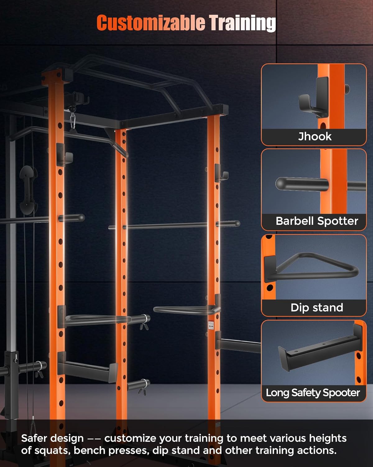 OPPSDECOR Power Cage, Multi-Function Power Rack with Adjustable Cable Pulley System