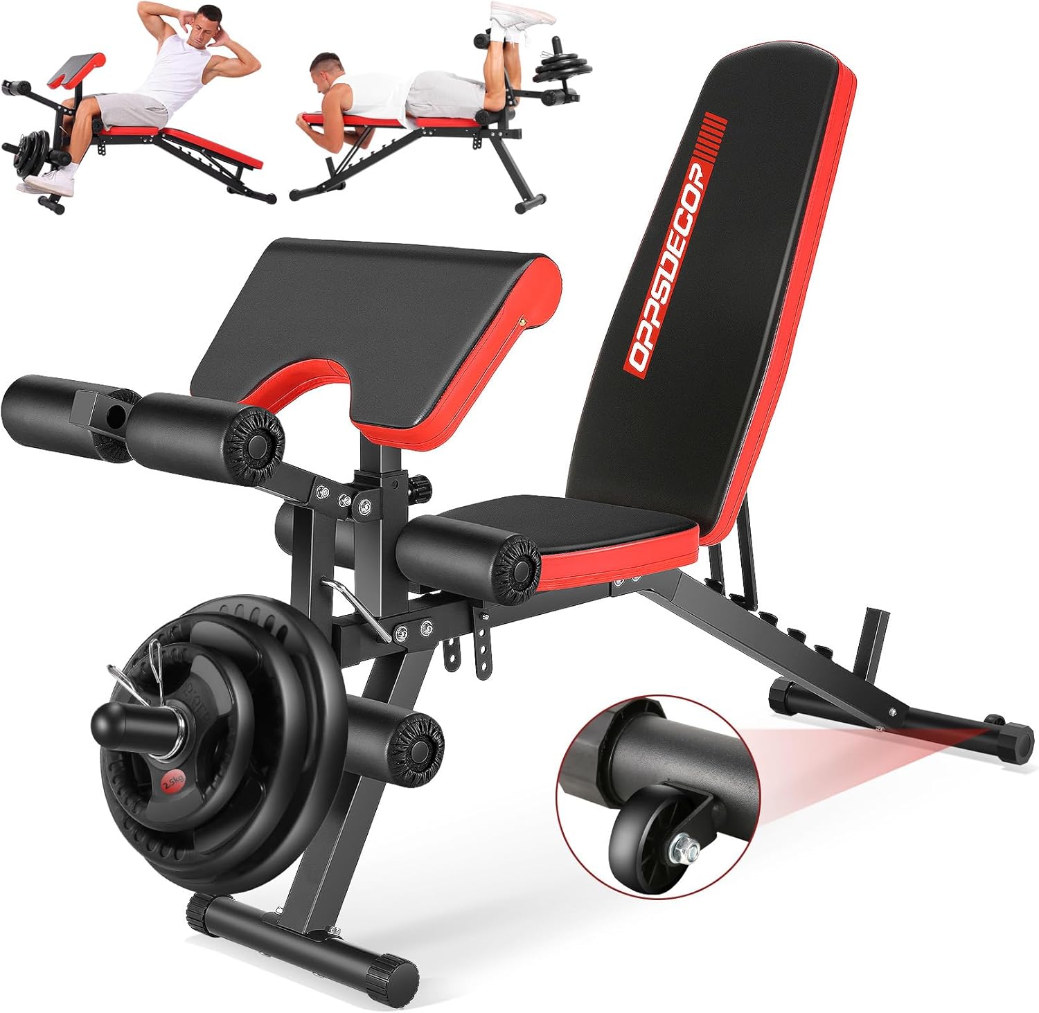 OPPSDECOR Adjustable Weight Bench with Leg Extension and Leg Curl