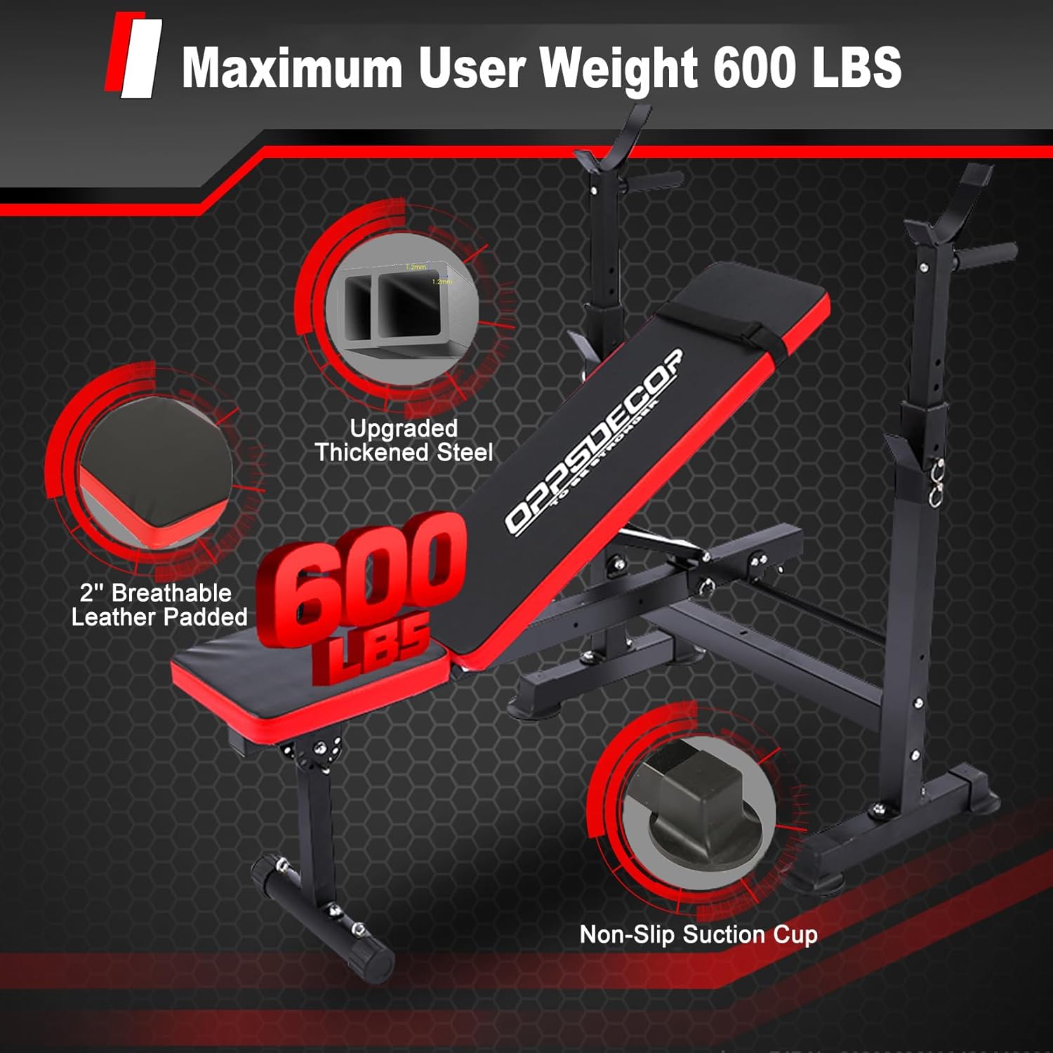 OPPSDECOR 600lbs 6 in 1 Weight Bench Set