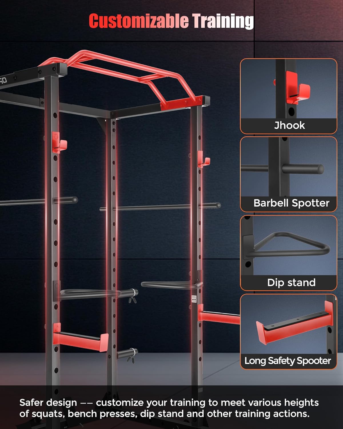 OPPSDECOR Power Cage, Multi-Function Power Rack with Adjustable Cable Pulley System