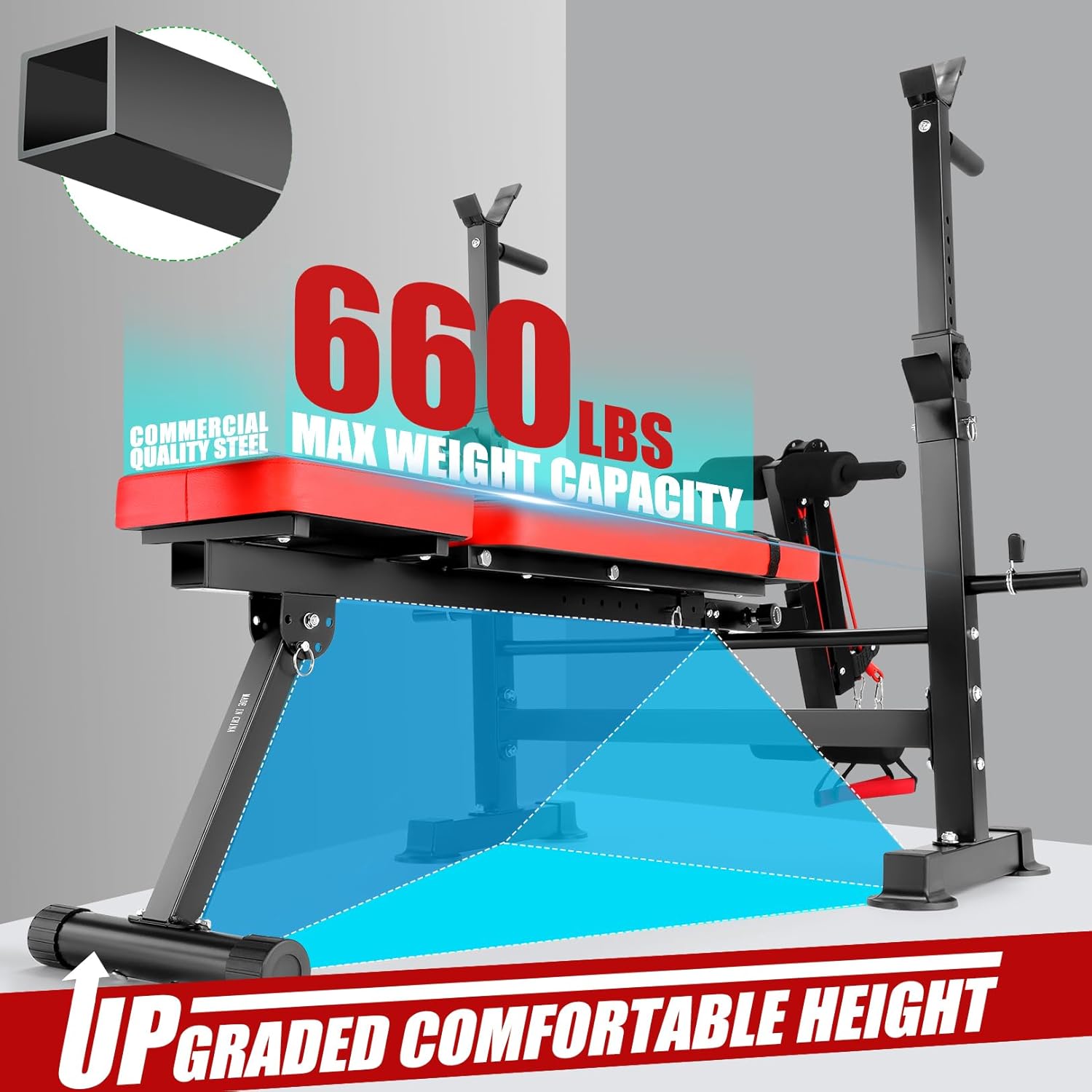 OPPSDECOR 6 in 1 Weight Bench Set with Squat Rack Foldable Adjustable Bench Press Set