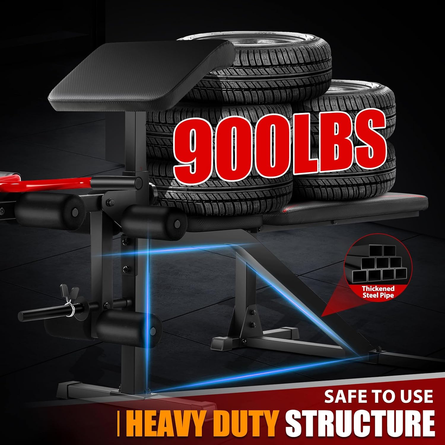 OPPSDECOR Weight Bench Set with Leg Extension and Curl, 900LBS Profesional Bench Press Set and Barbell Rack-oppsdecor